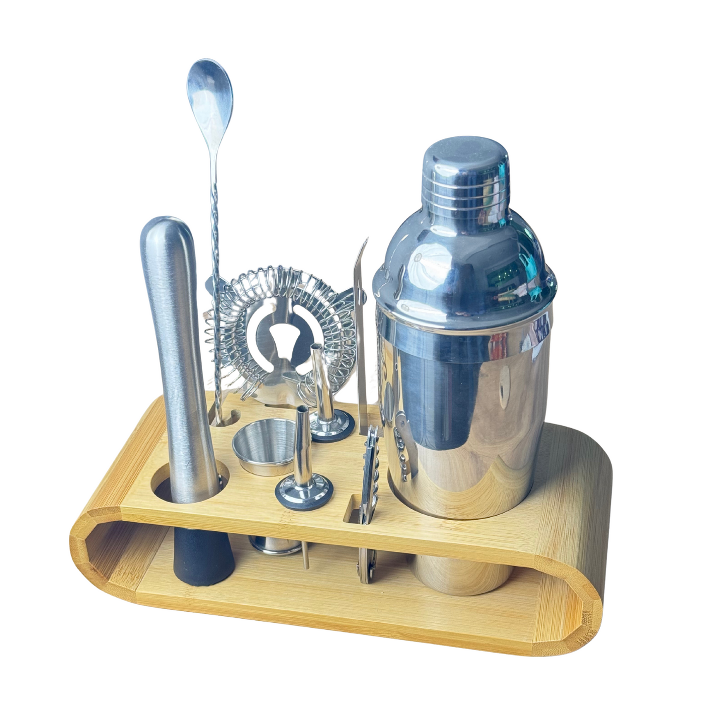 10Pcs Premium Cocktail Shaker Set with Bamboo Stand